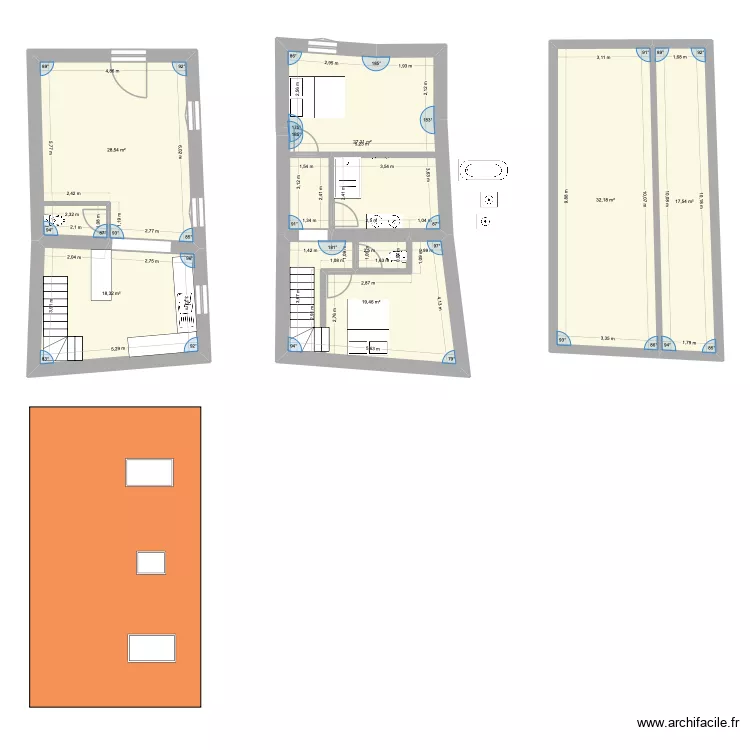 maison village. Plan de 6  et 143 m²