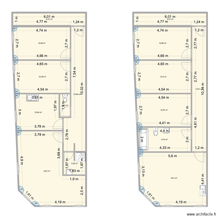 Apt 100m2. Plan de 15 pièces et 176 m2