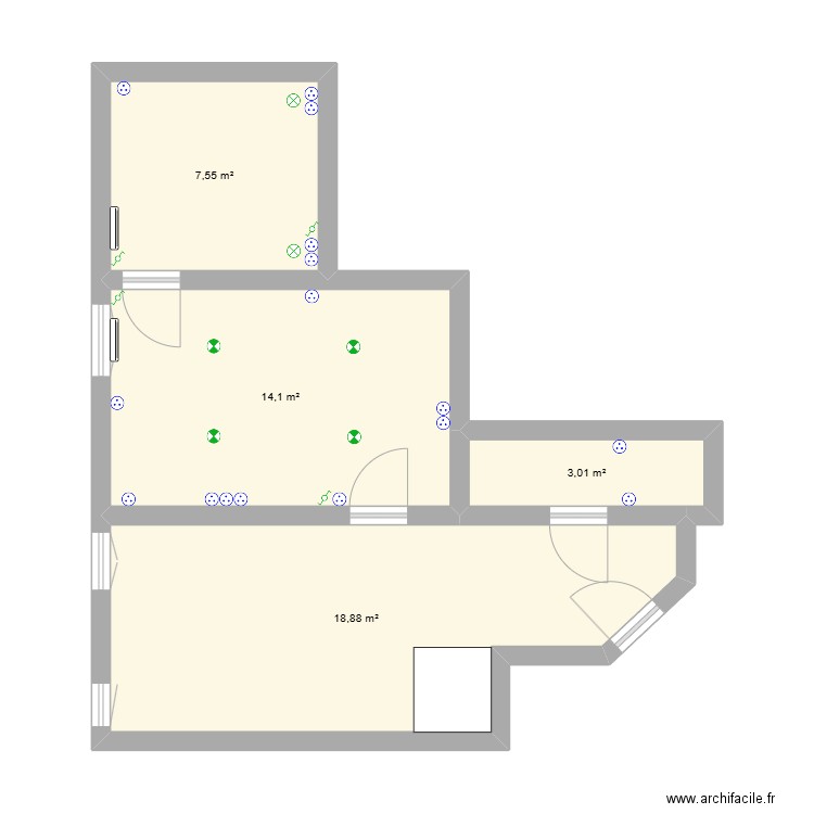 Appart etage gauche. Plan de 4 pièces et 44 m2