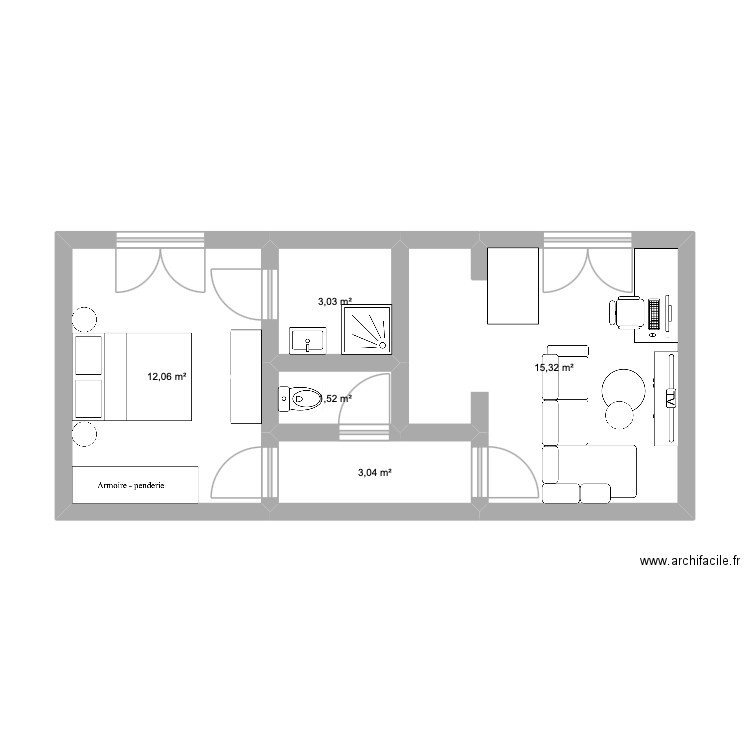 Appartement Aix. Plan de 5 pièces et 35 m2