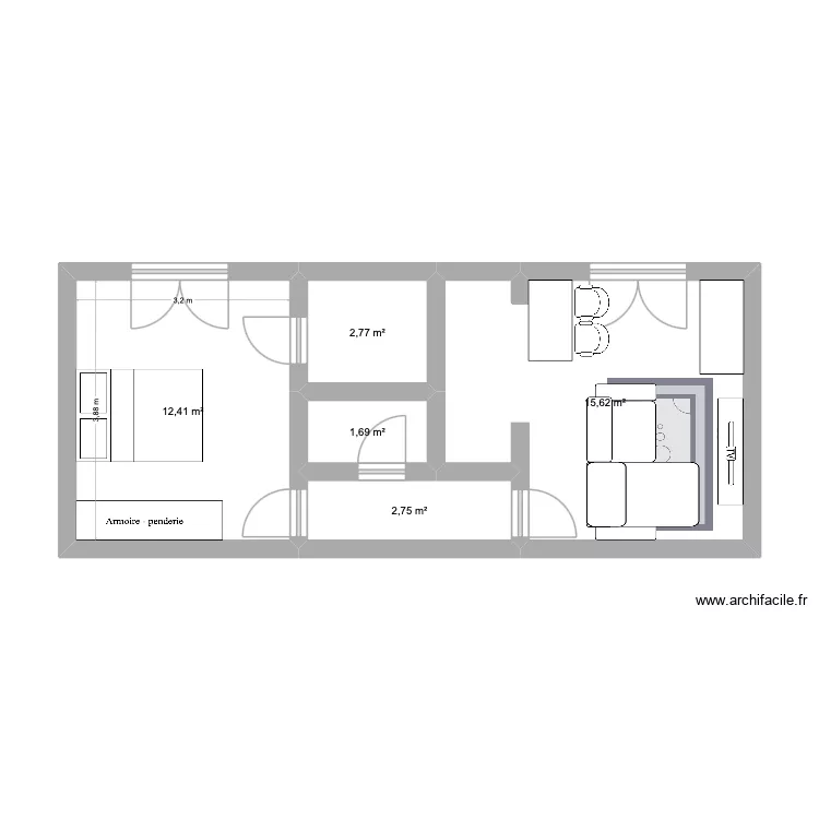 Appartement Aix. Plan de 5  et 35 m²