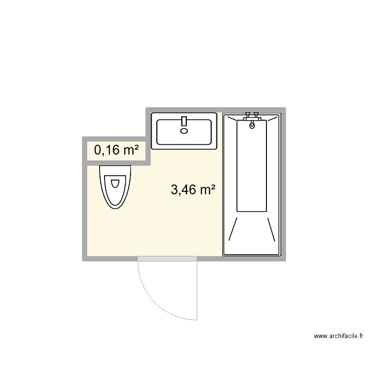 SDB. Plan de 2 pièces et 4 m2