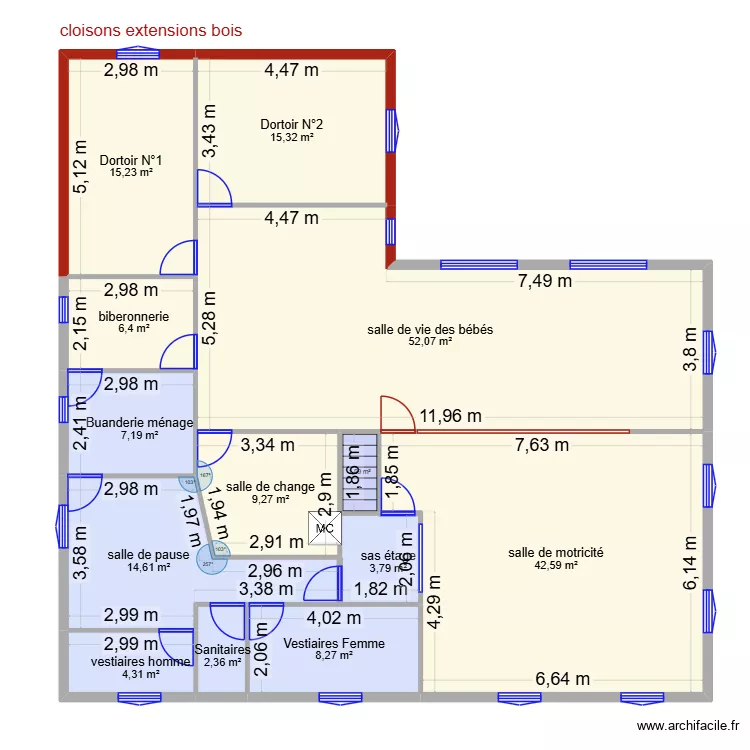 RDC creche 2. Plan de 13  et 183 m²