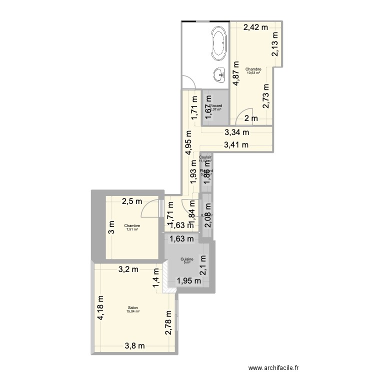Plan Renovation Appartement Raouane. Plan de 8 pièces et 53 m2
