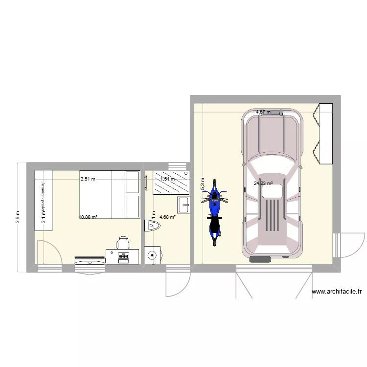 GARAGE. Plan de 3 pièces et 40 m²