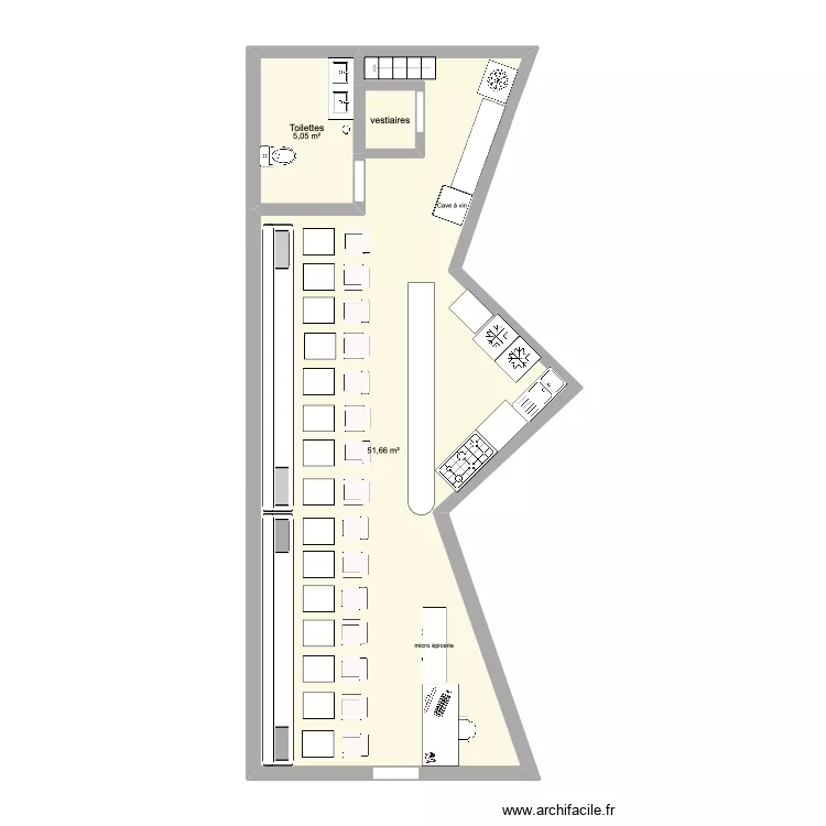Plan Restau Final avec porte. Plan de 3  et 58 m²