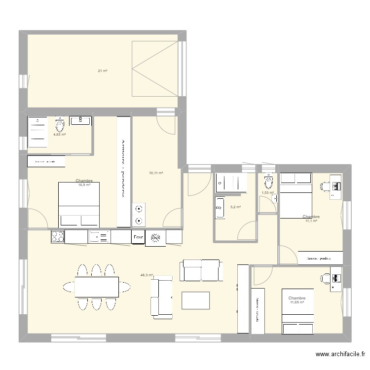 ouest. Plan de 9 pièces et 130 m2