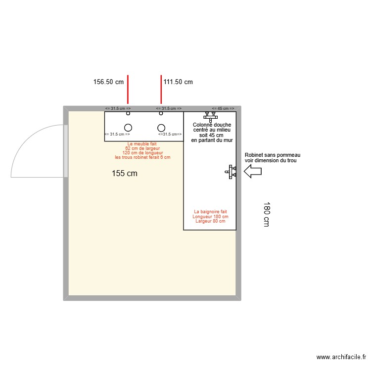 SDB. Plan de 1 pièce et 7 m2