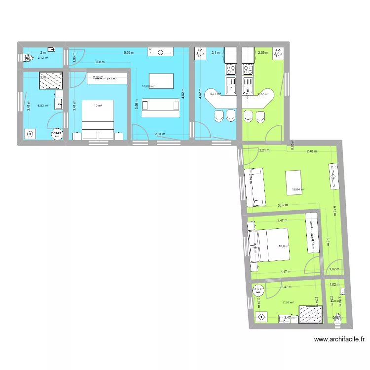 Am&eacute;nagement &eacute;cole STUDIO. Plan de 10  et 94 m²