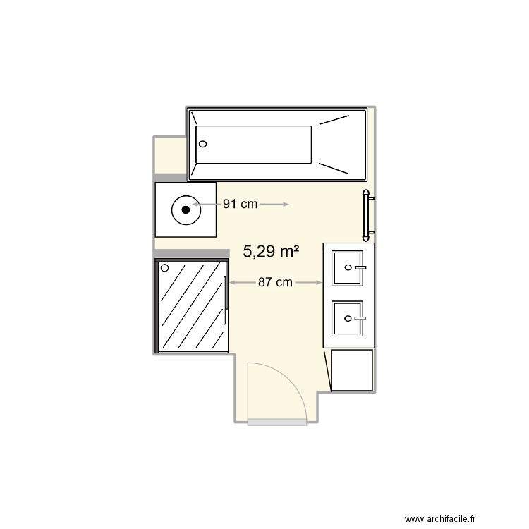 SDB. Plan de 1 pièce et 5 m2