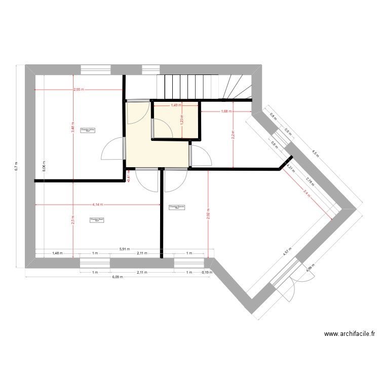 Etage V&J-Plan-v2. Plan de 2 pièces et 5 m2