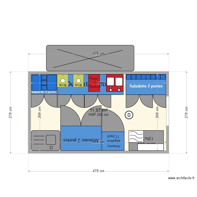 CUISINE JAP/THAI. Plan de 1 pièce et 12 m2
