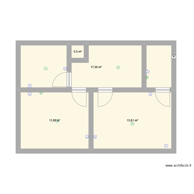 wara 128 sol. Plan de 4 pièces et 44 m2