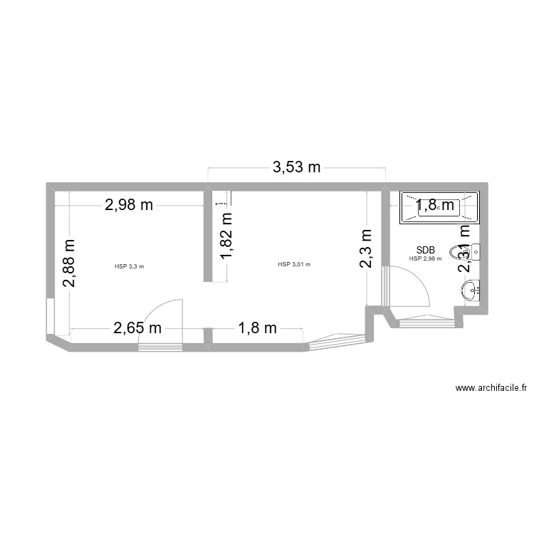 plan RL 4ème. Plan de 3 pièces et 23 m2