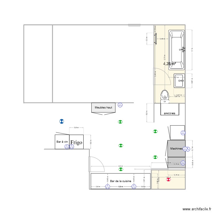 Dubinière. Plan de 2 pièces et 5 m2