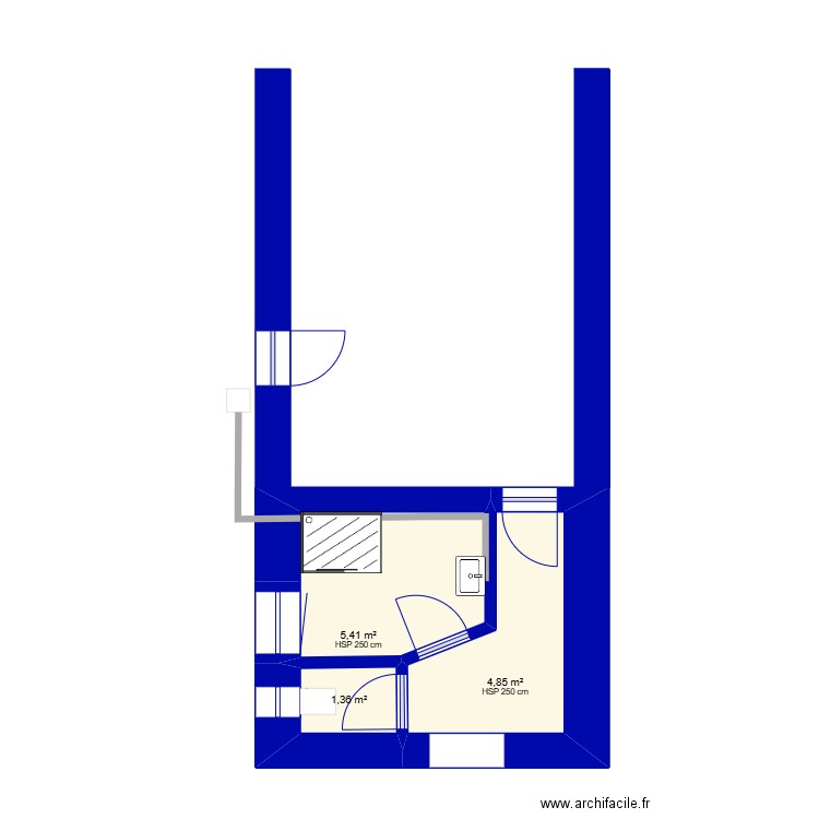 SDB BAS V2. Plan de 3 pièces et 12 m2