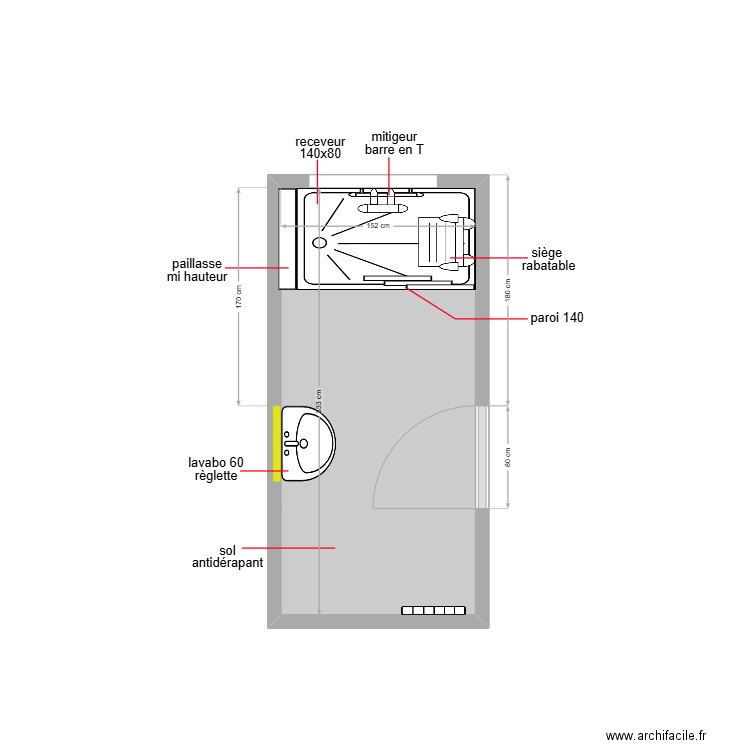 oge. Plan de 1 pièce et 5 m2