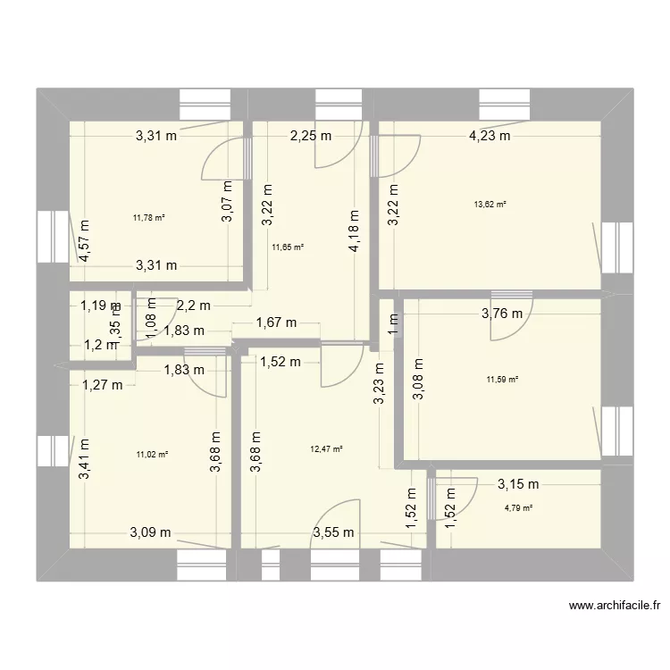appartement RDC final. Plan de 7  et 77 m²
