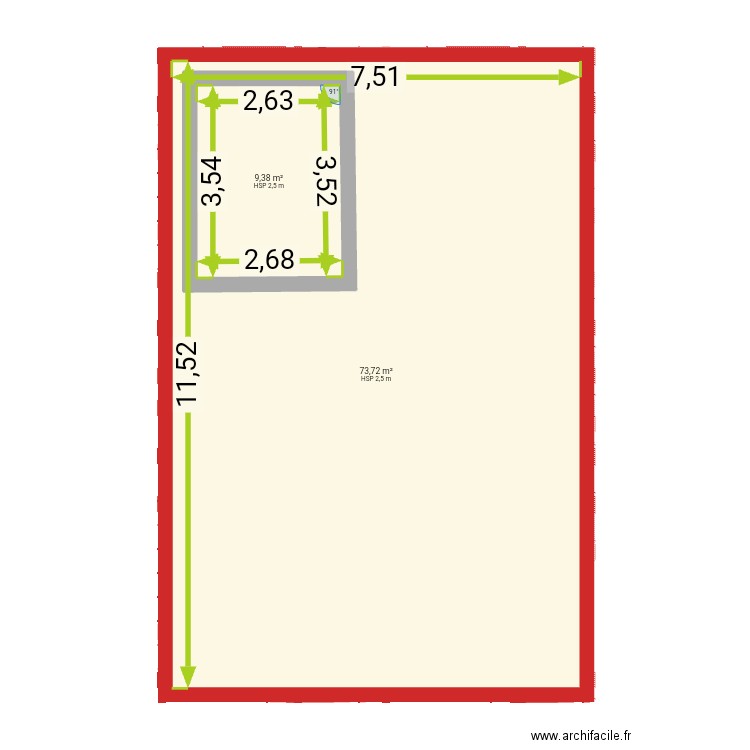 Maison. Plan de 2 pièces et 96 m2