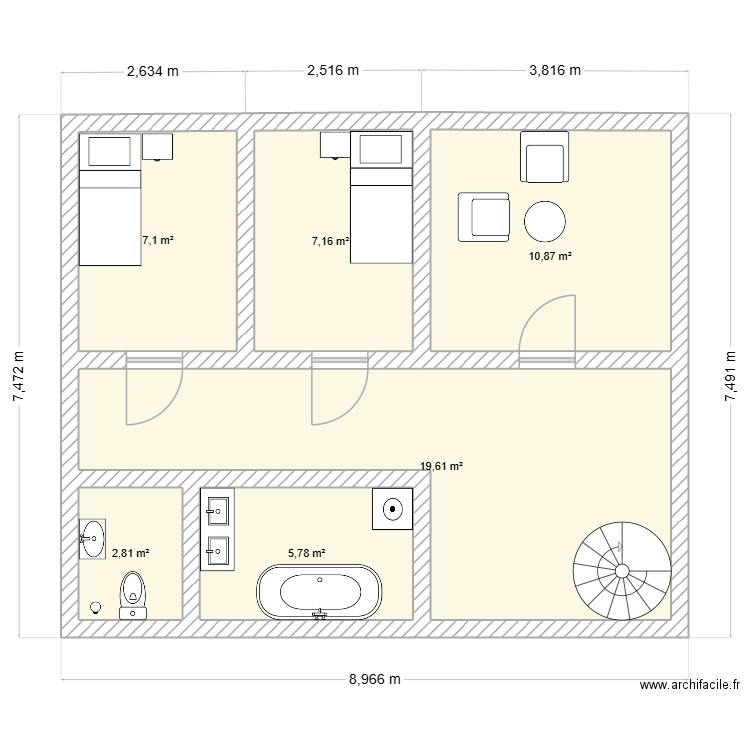 etage 2. Plan de 6 pièces et 53 m2