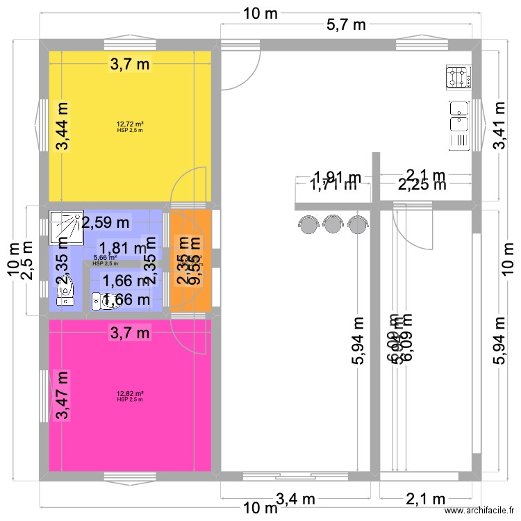 2 PIECE. Plan de 4 pièces et 33 m2