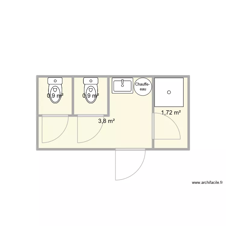 SAS 2WC. Plan de 4 Pièces et 7 m²