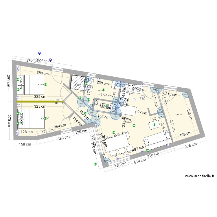 WC INDEPENDANT. Plan de 7 pièces et 52 m2