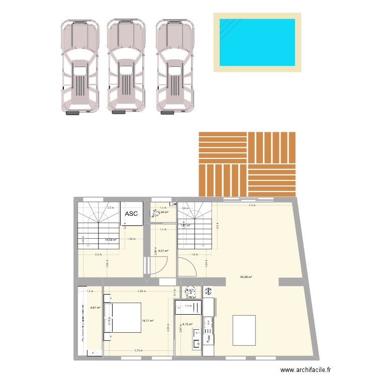 chambre rouillé rdc. Plan de 9 pièces et 93 m2
