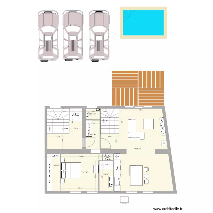 chambre rouill&eacute; rdc. Plan de 9  et 93 m²