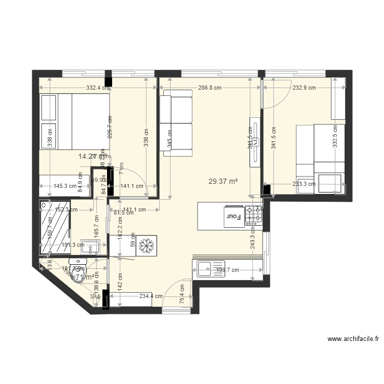 bene31. Plan de 3 pièces et 45 m2