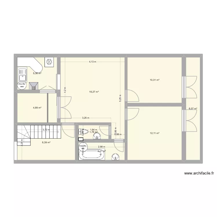 etage1. Plan de 9  et 71 m²