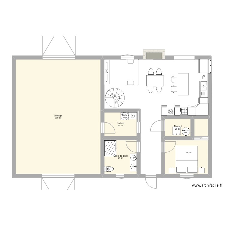 Chalet 2026. Plan de 5 pièces et 74 m2