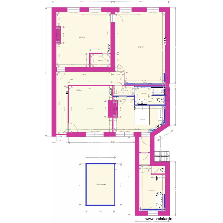 plan cot&eacute; futur. Plan de 14 pièces et 154 m²