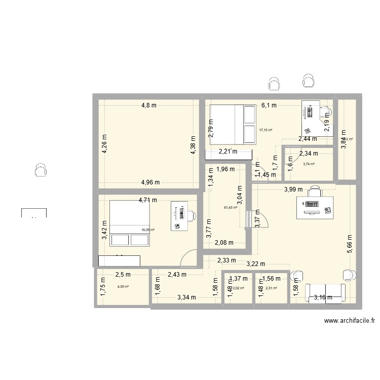 proto.o. Plan de 8 pièces et 111 m2