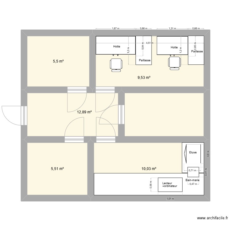Plan MAT Phase I. Plan de 5 pièces et 43 m2