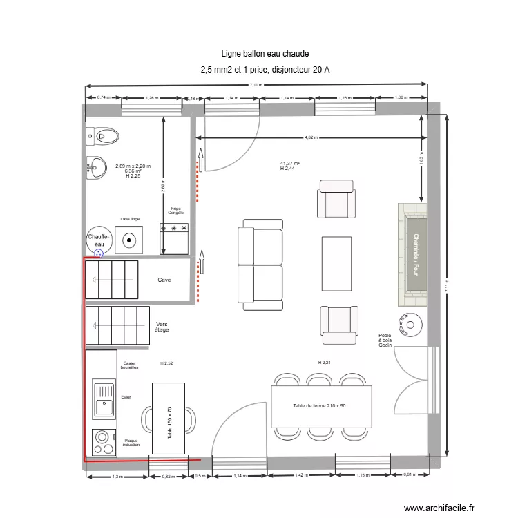 Ligne ballon. Plan de 1 pièce et 50 m²