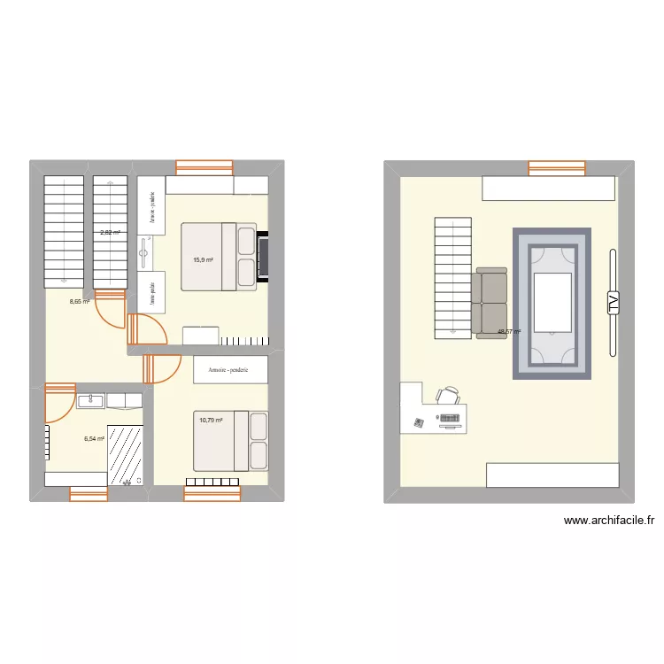 Maison &eacute;tage. Plan de 6  et 93 m²
