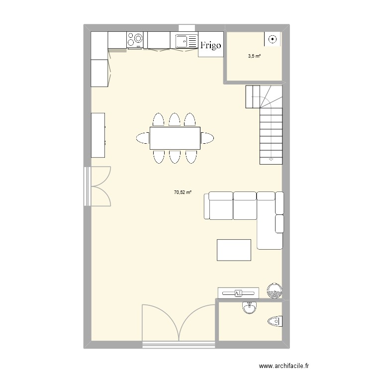 Grange Arras. Plan de 2 pièces et 74 m2
