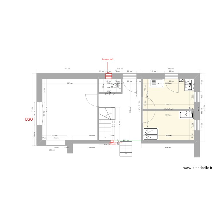 fenetreWCpartienord/tyboisJouan. Plan de 2 pièces et 15 m2