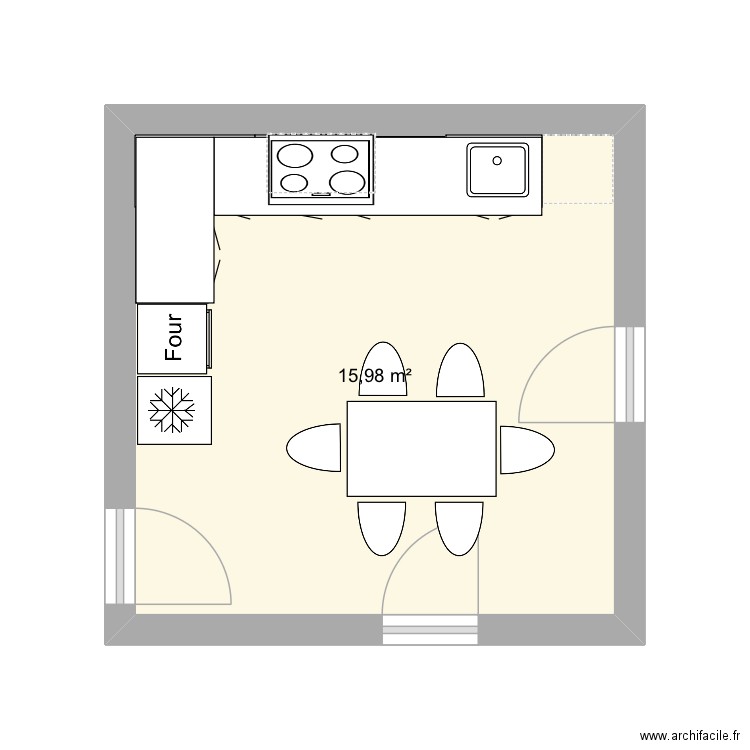 Cuisine. Plan de 1 pièce et 16 m2