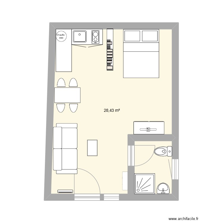 studio. Plan de 1 pièce et 28 m2