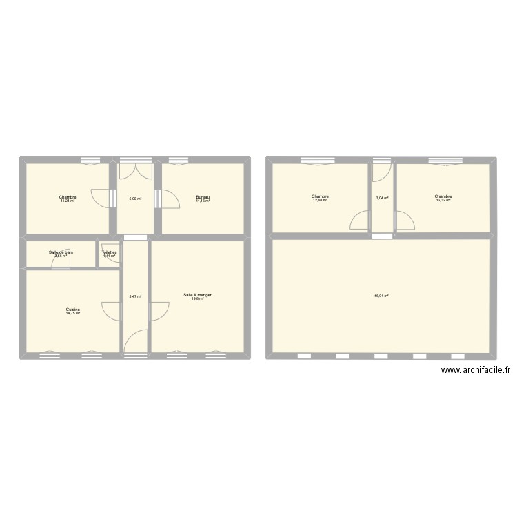 377. Plan de 12 pièces et 147 m2