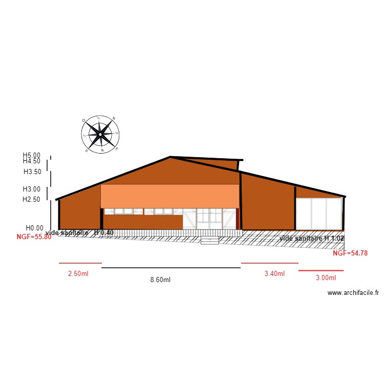 Facade SUD                                     chalet 49. Plan de 1 pièce et 0 m2