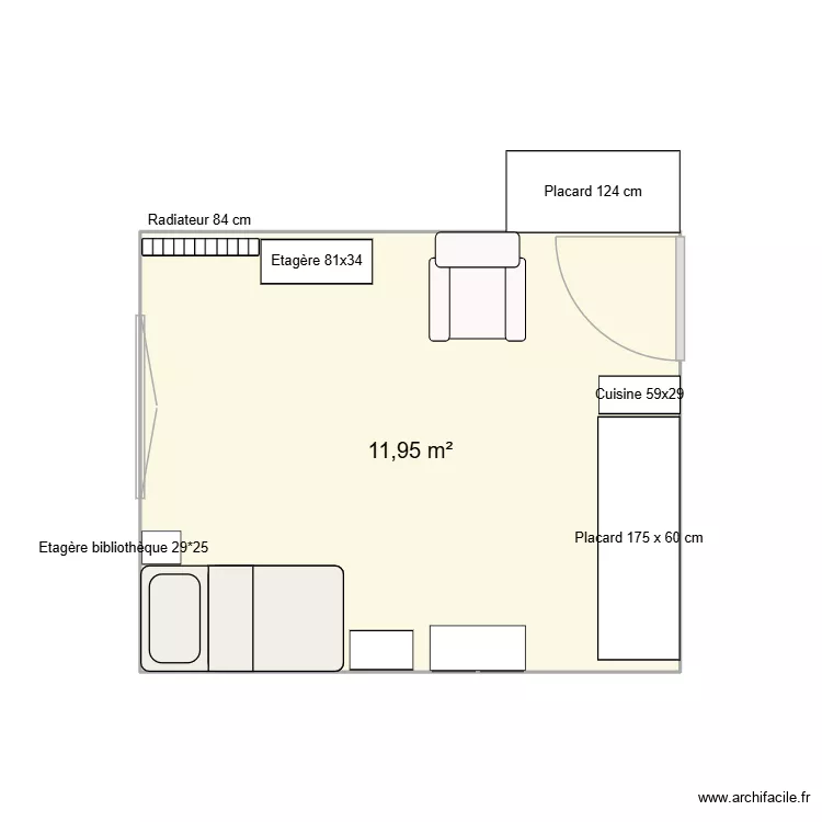 Chambre3. Plan de 1 Pièce et 12 m²