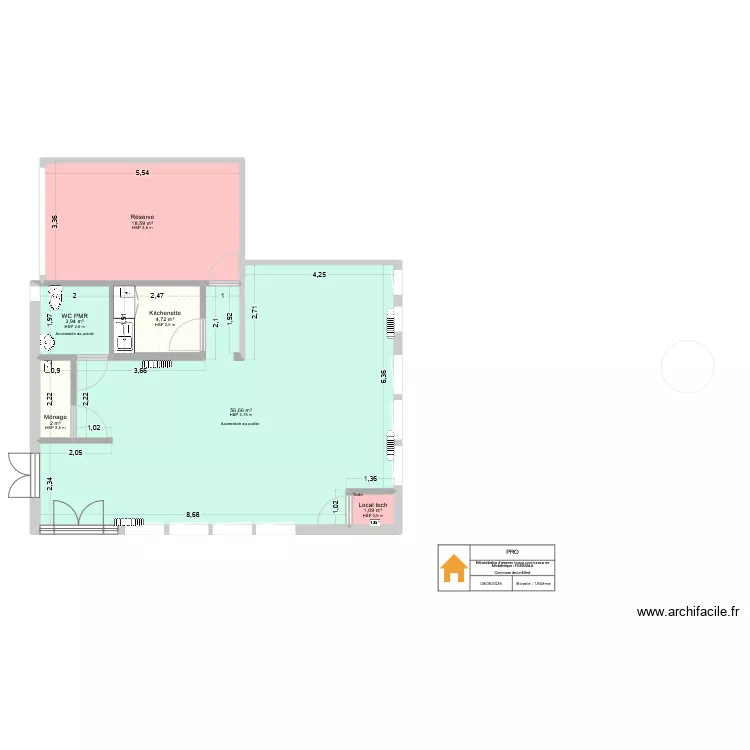 R&eacute;habilitation anciens locaux communaux en m&eacute;diath&egrave;que - Le Mene. Plan de 