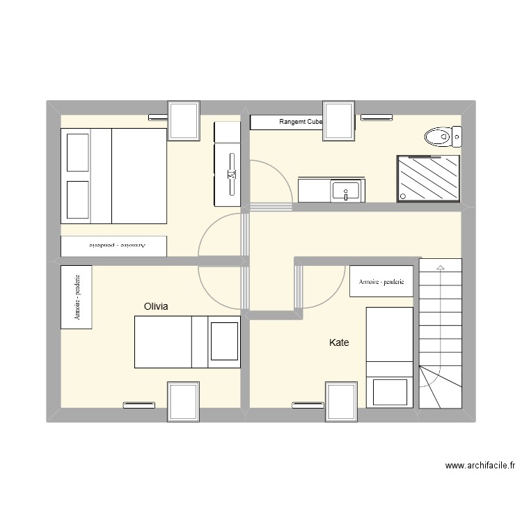Etage Ste Colombe. Plan de 5 pièces et 38 m2