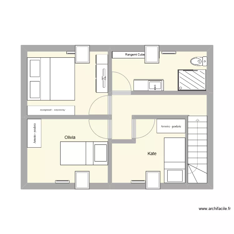 Etage Ste Colombe. Plan de 5  et 38 m²