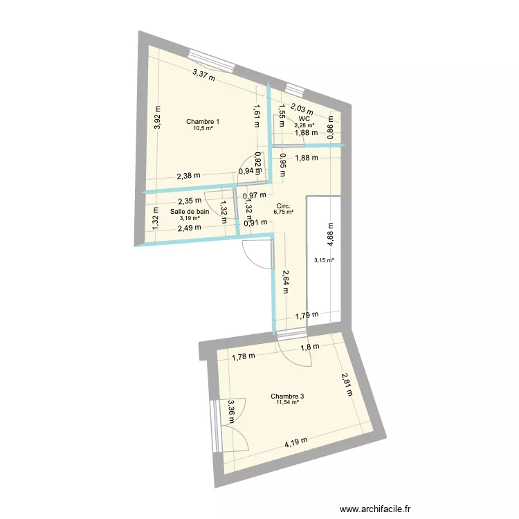 R+1 Grande location cotations. Plan de 