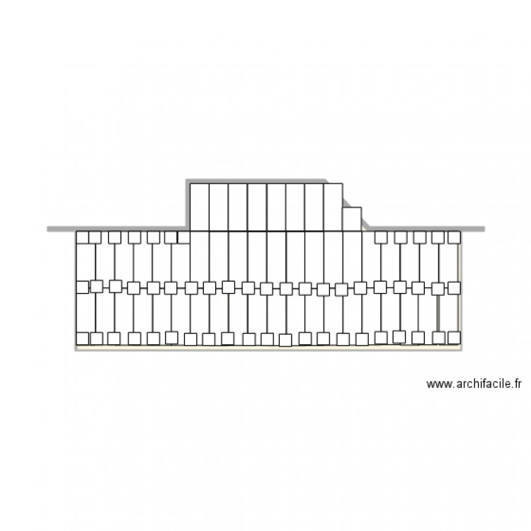T2 terrasse enti. carrellée long avec plaques à plot. Plan de 1 pièce et 24 m2
