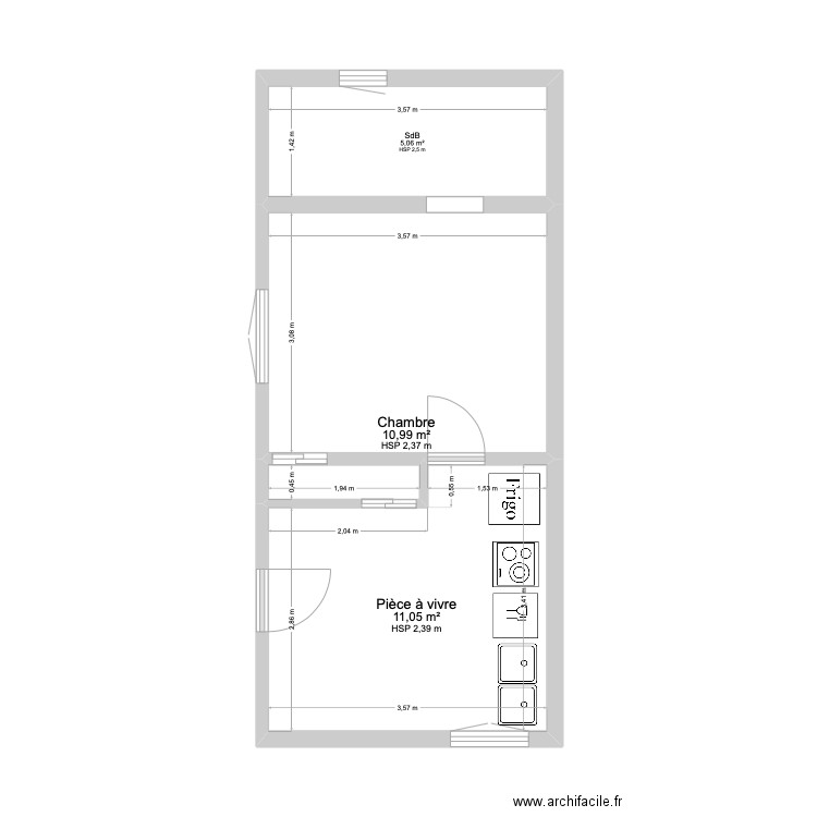 Giottani Olga. Plan de 4 pièces et 28 m2